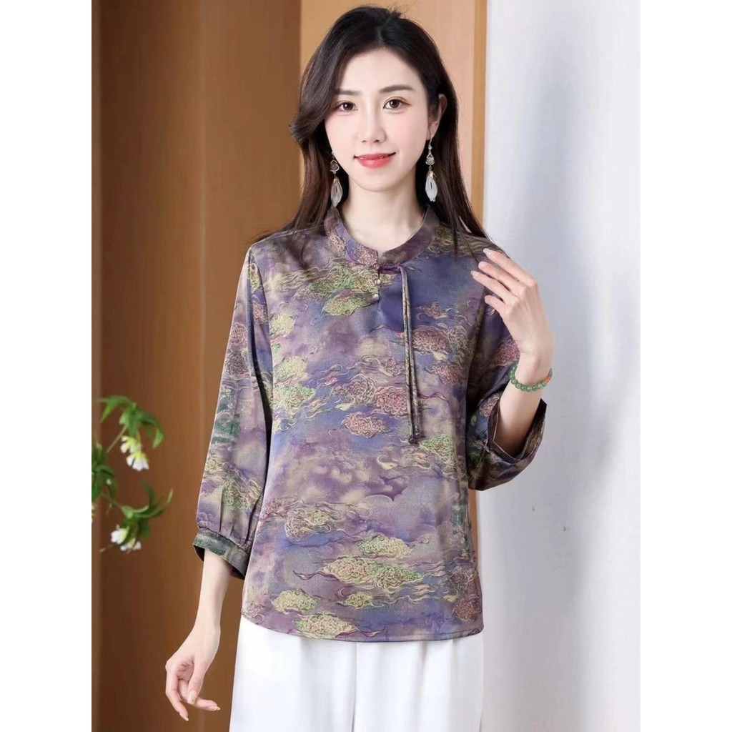 Pakaian musim panas gaya baru, gaya Cina tujuh kuartal lengan gaya Barat baju kecil, pakaian ibu ata