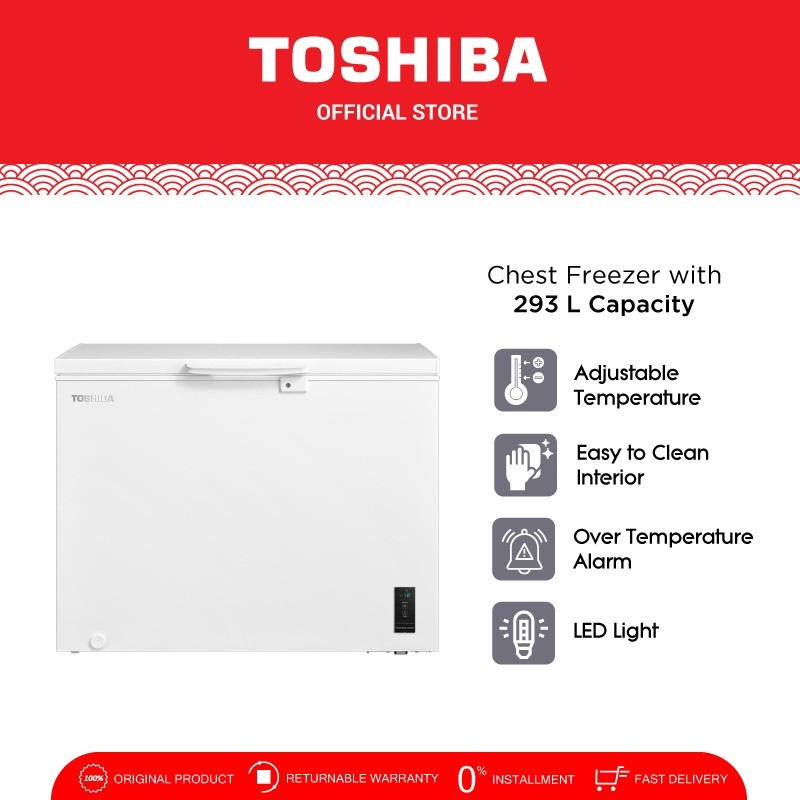 Toshiba Chest Freezer Box 300 Liter Cepat Beku Tanpa Bunga Es Daging Frozen Ikan CR A390I