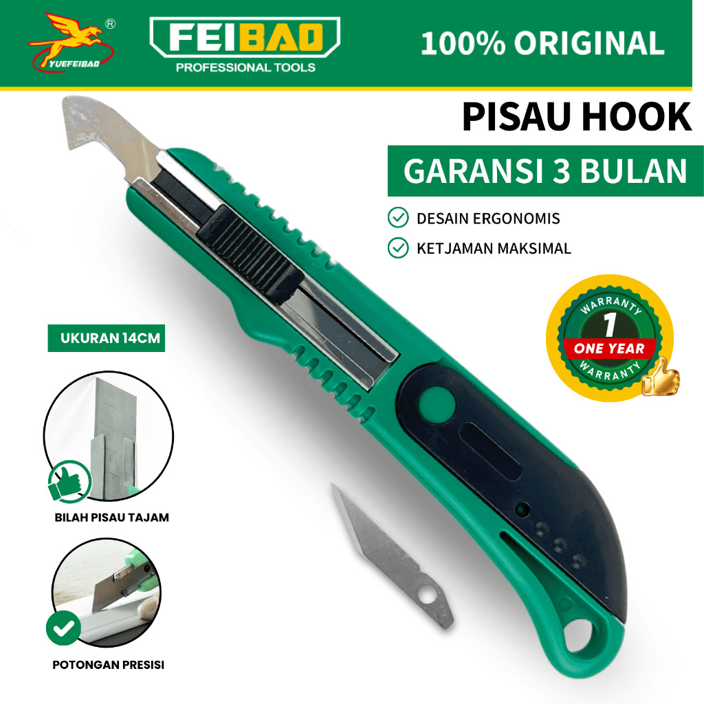 

Feibao Pisau Hook / Pisau Mudah Diganti / Interchangeable Hook Utility Knife / Multi-blade / F32-304