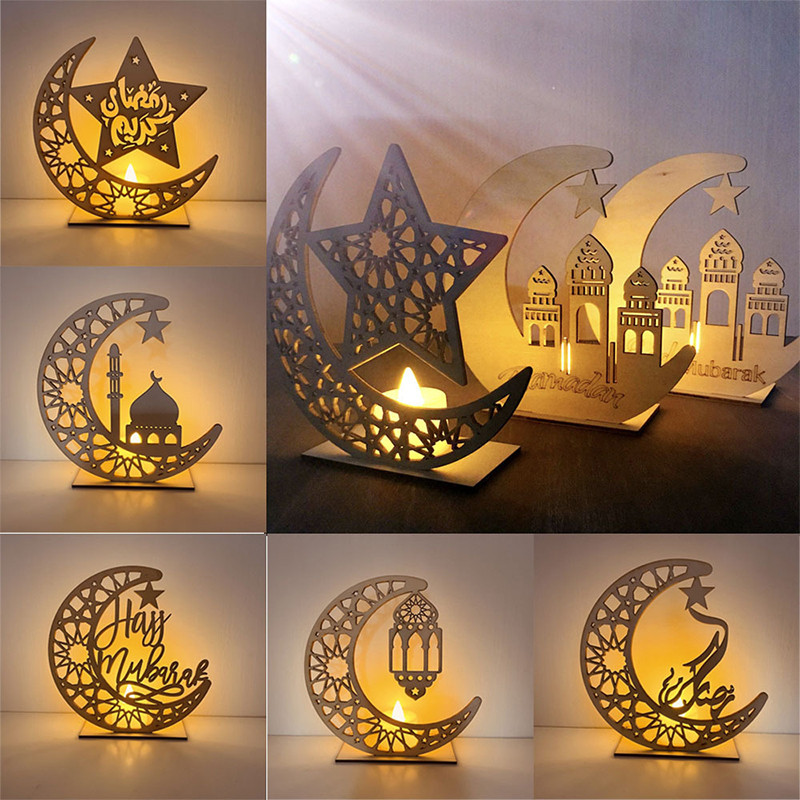 

Ramadan Desk Led Candle Eid Mubarak Wooden Moon Decoration For Home Islamic Muslim Party Ornaments Kareem Eid Al Adha Gifts