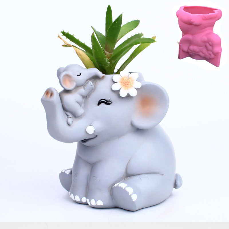 

Baby Mother Elephant Mold Succulent Flower Pot Ashtray Pen Holder Silicone Mold Scented Molds For Gypsum Concrete plaster Mould