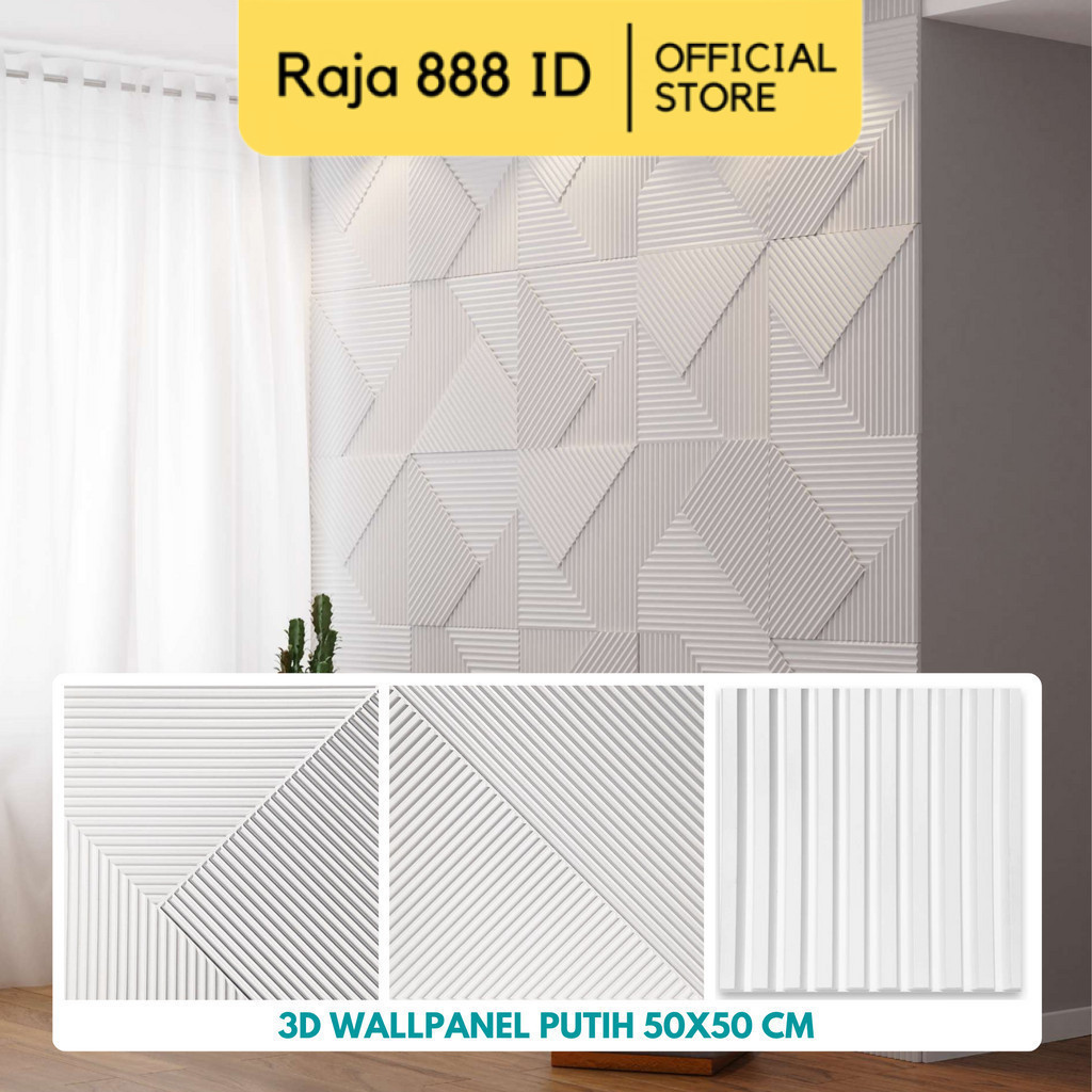 3D Wallpanel 50x50 cm Putih White Dinding PVC Solid Wallpaper Dinding Dekorasi Premium Wall Panel Es