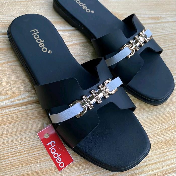 "V.NLN" - SALE Sandal flat terbaru//Sandal fladeo wanita//Sandal slop H motif Tanpa Hak// Sendal/san