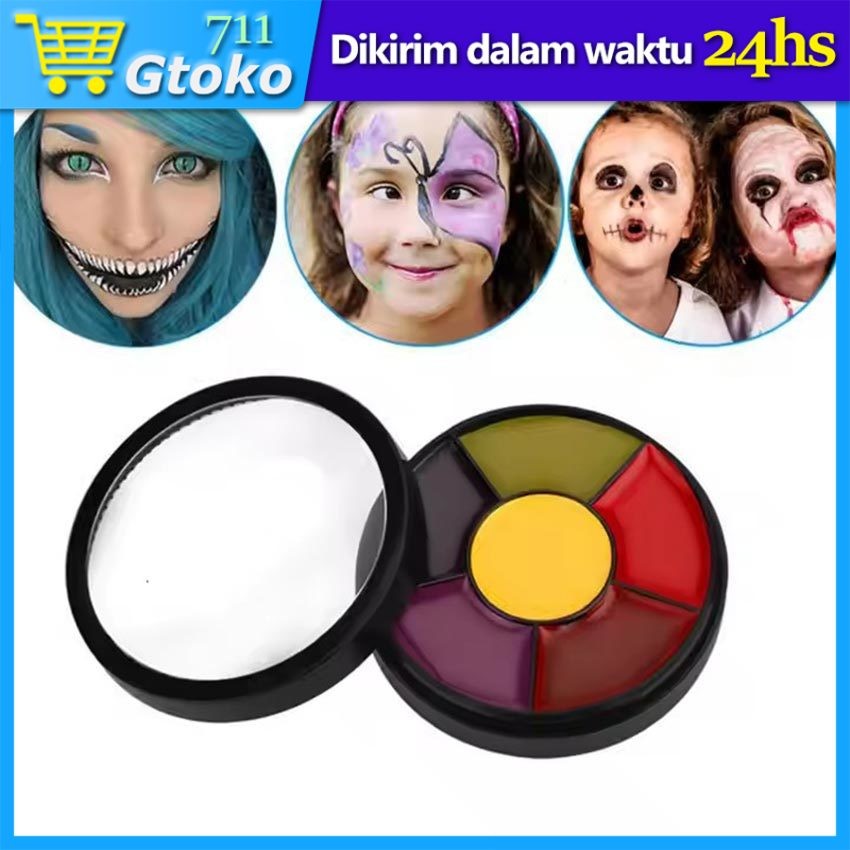 

Cat Wajah Face Painting Cat Muka Badan DIY Makeup Halloween Cosplay Joker Wheel Palette 6 Warna