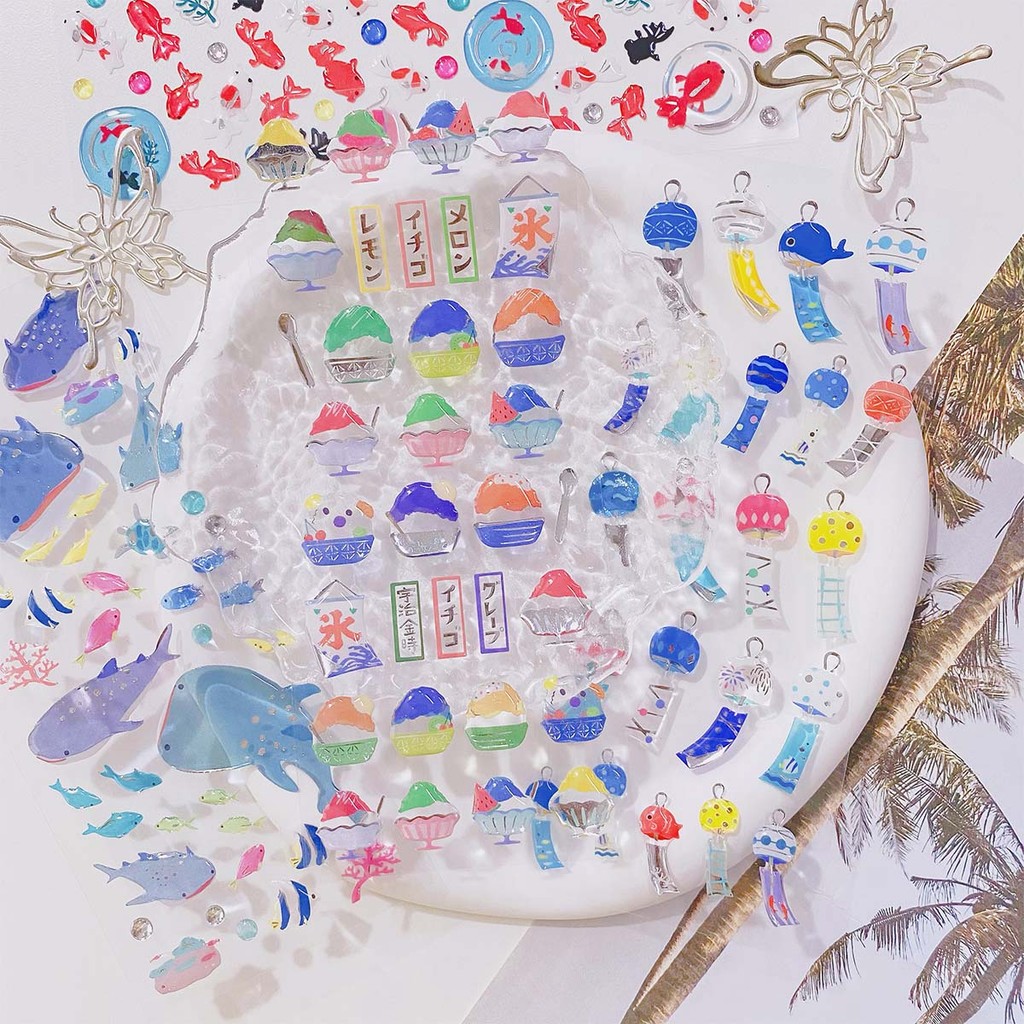 

Crystal Drop 3D PVC Stickers Scrapbooking Hot Stamping Sticker Wind Chime Goldfish Ice Cream Diy Journal Diary Cute Decor Gift