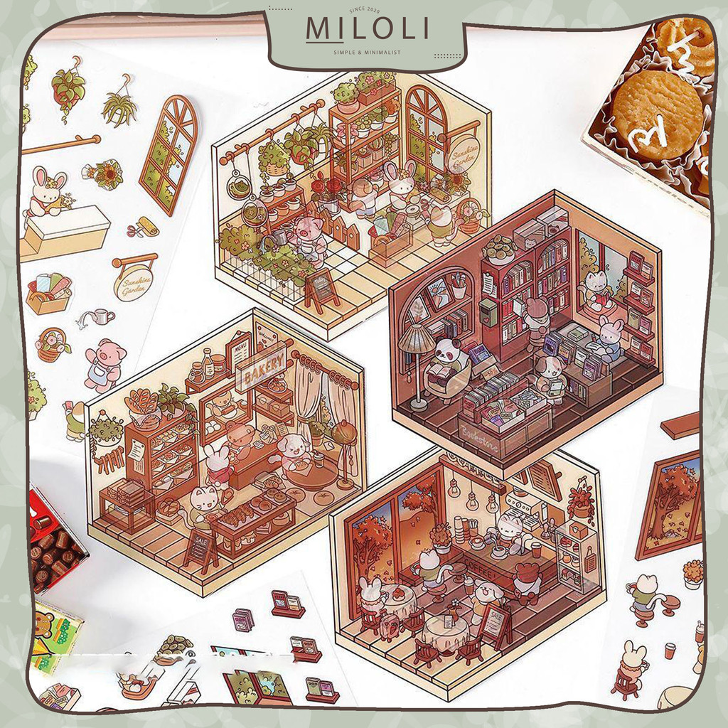 

[MILOLI] 1Pcs HOUSE SCENE STICKER PET Planner DIY Scrapbook Stiker Dekor Jurnal - B0499