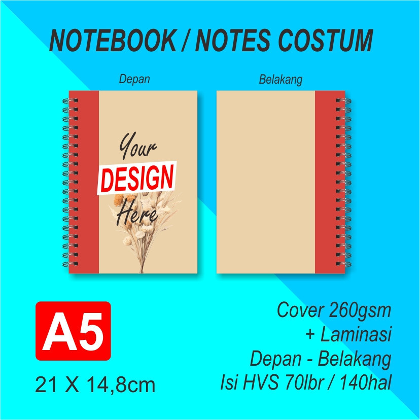 

Buku Catatan / Notebook/Notes Spiral Custom A5 isi 70 lembar garis/polos