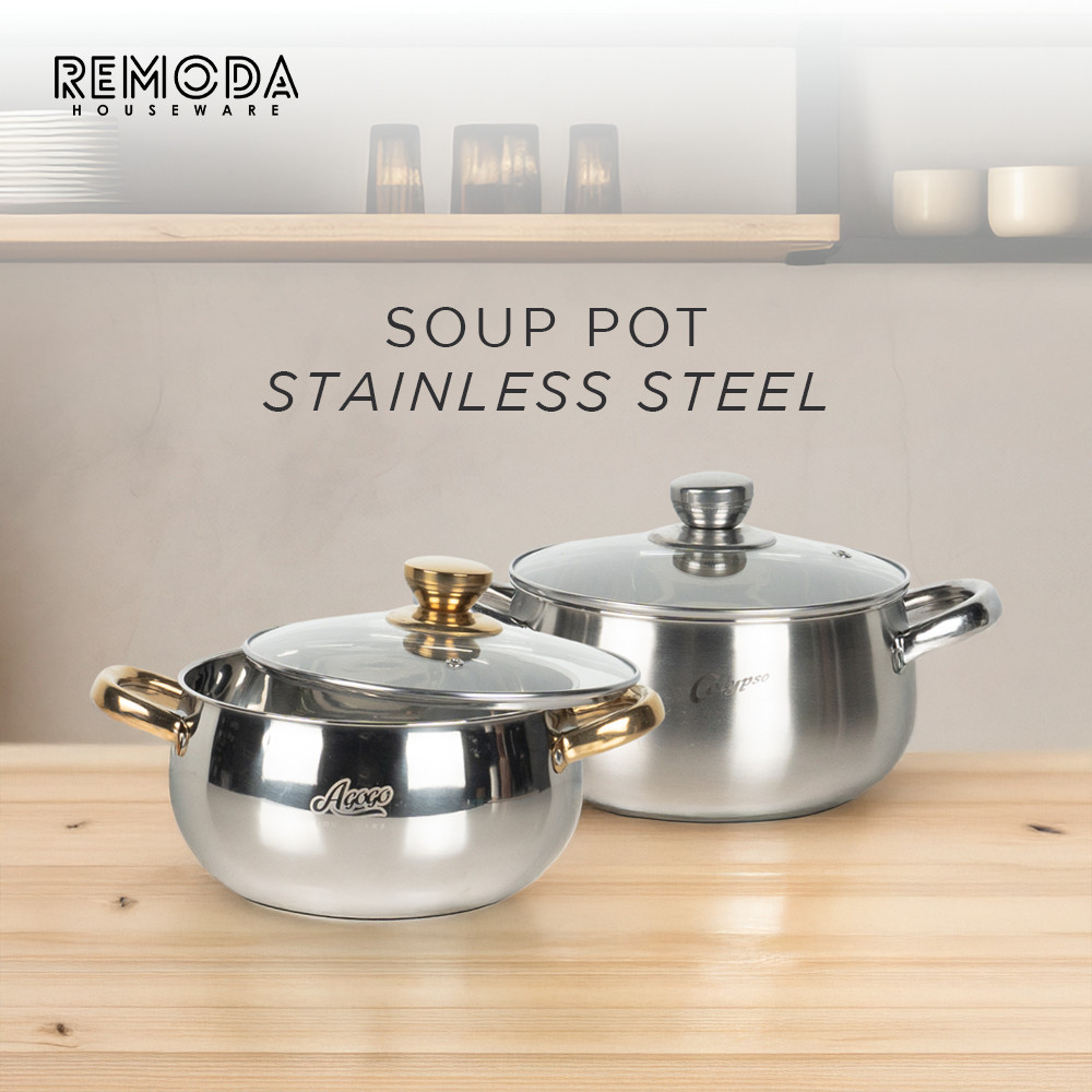 DE65T Agogo Soup Pot Panci Sup Ukuran 20-24cm Stainless Steel Silver & Gold