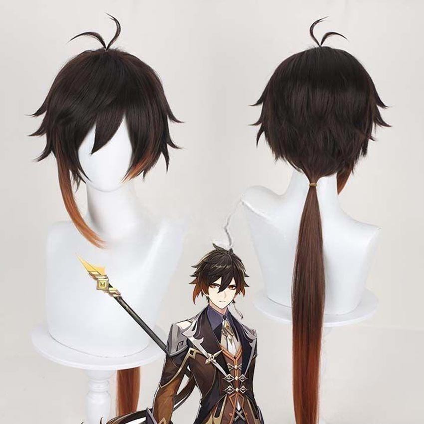 Wig Zhongli Cosplay Genshin Impact Dewasa/Anak-Anak Dapat Rambut Palsu Genshin Impact Premium