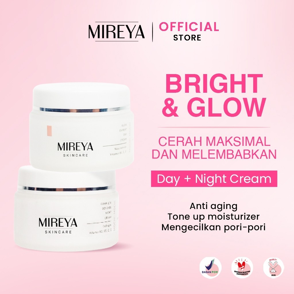 RH63X Mireya Mochi Bright &amp; Glow 1 - DAY CREAM + NIGHT CREAM - Paket Skincare Cream Siang &amp; Malam Skin Care Mochi Cream untuk Merawat &amp; Mencerahkan Wajah