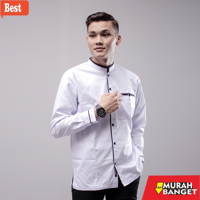 Baju muslim lengan panjang- Baju Koko Pria Lengan Panjang Original Elrumi Motif LC / Baju Koko Polos