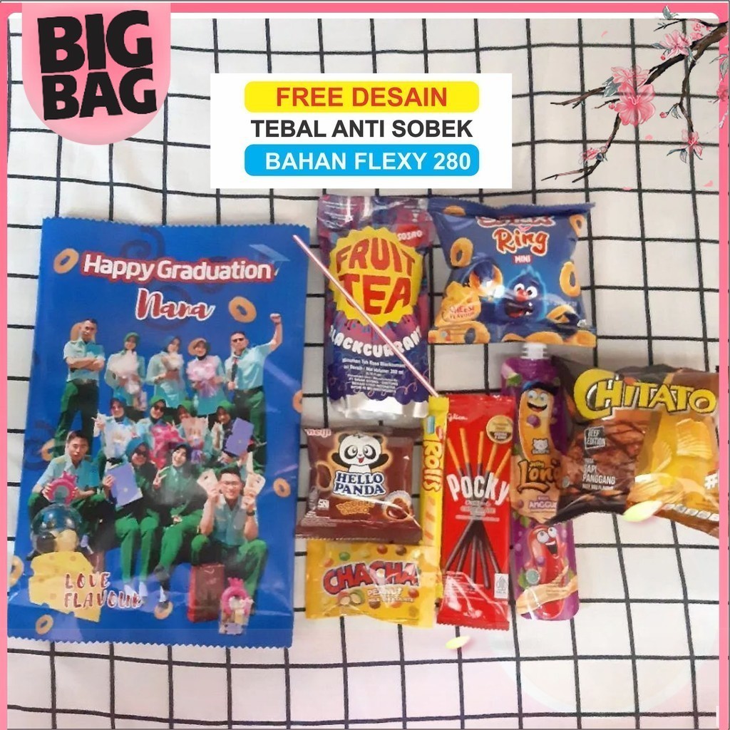 

Free Desain JAYAPRINT- Pouch Snack Jumbo Giant Snack Hampers Free Nama & Foto Bigbag Print