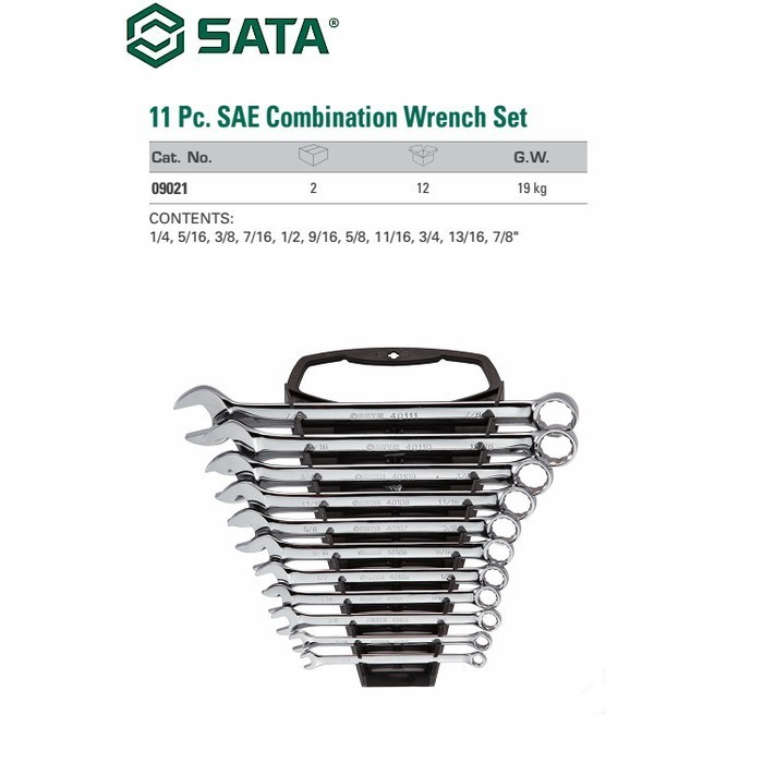 SATA Kunci Ring Pas Set Inch 11 Pcs Sae Combination Wrench set 09021 SATA