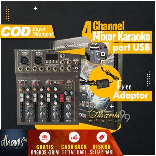 Mixer Audio Karaoke  DJ 4 chanel Murah Mikser Audio Mini Sound System Portable