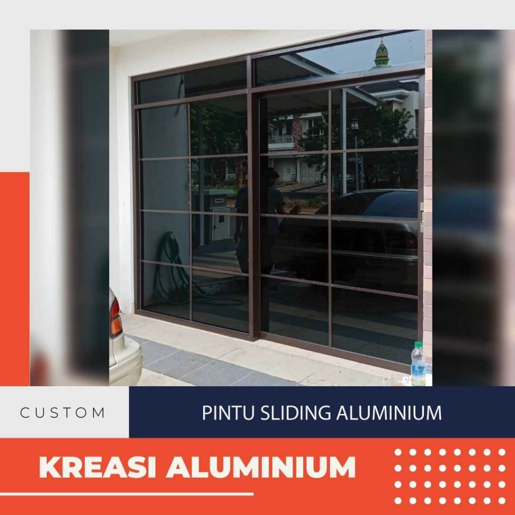 promo PINTU KACA ALUMINIUM SLIDING GESER ORNAMEN DUA DAUN UKURAN L140XT200