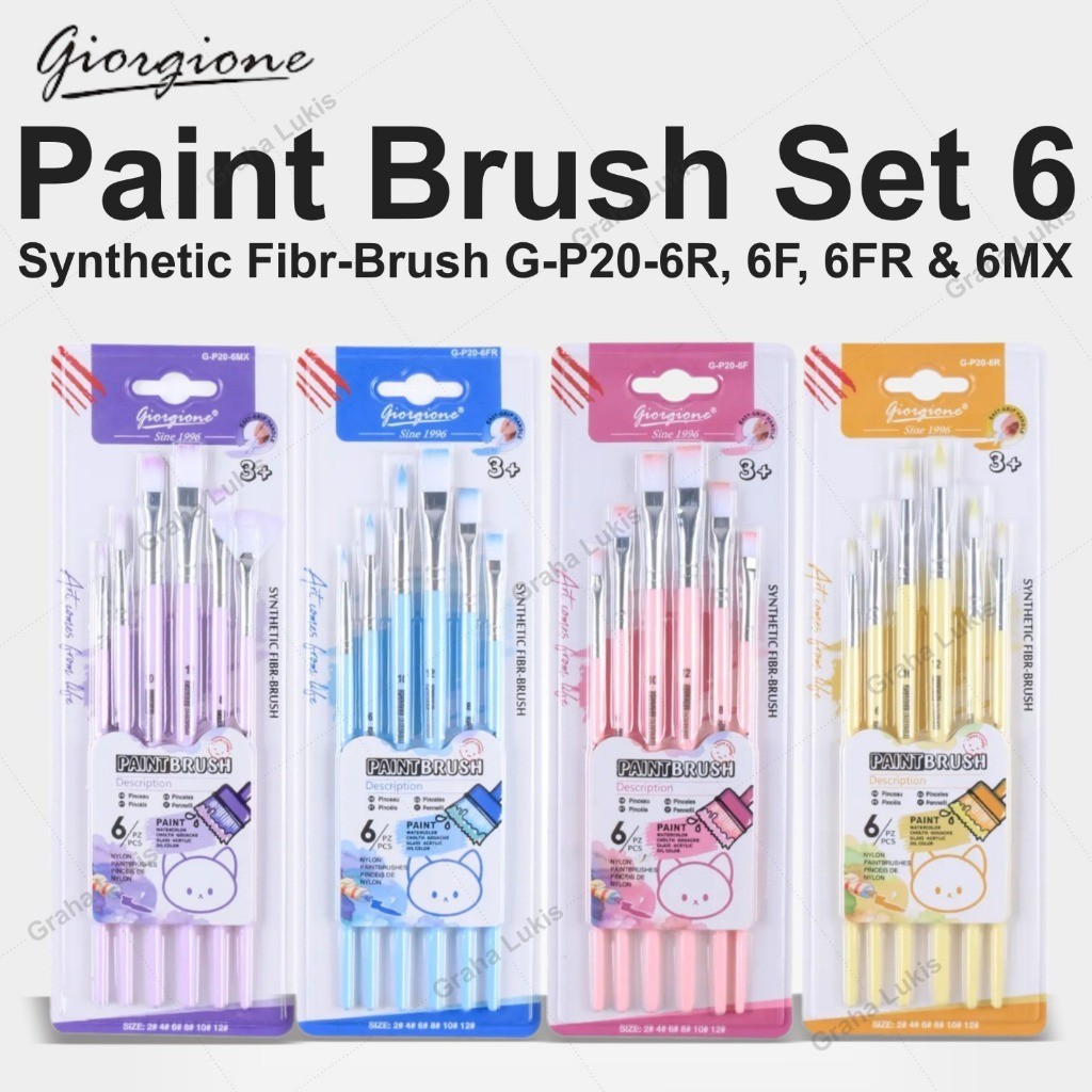 

Giorgione Kuas Set / Paint Brush Set 6 pc FLAT ROUND FILBERT MIXED - Synthetic Fiber