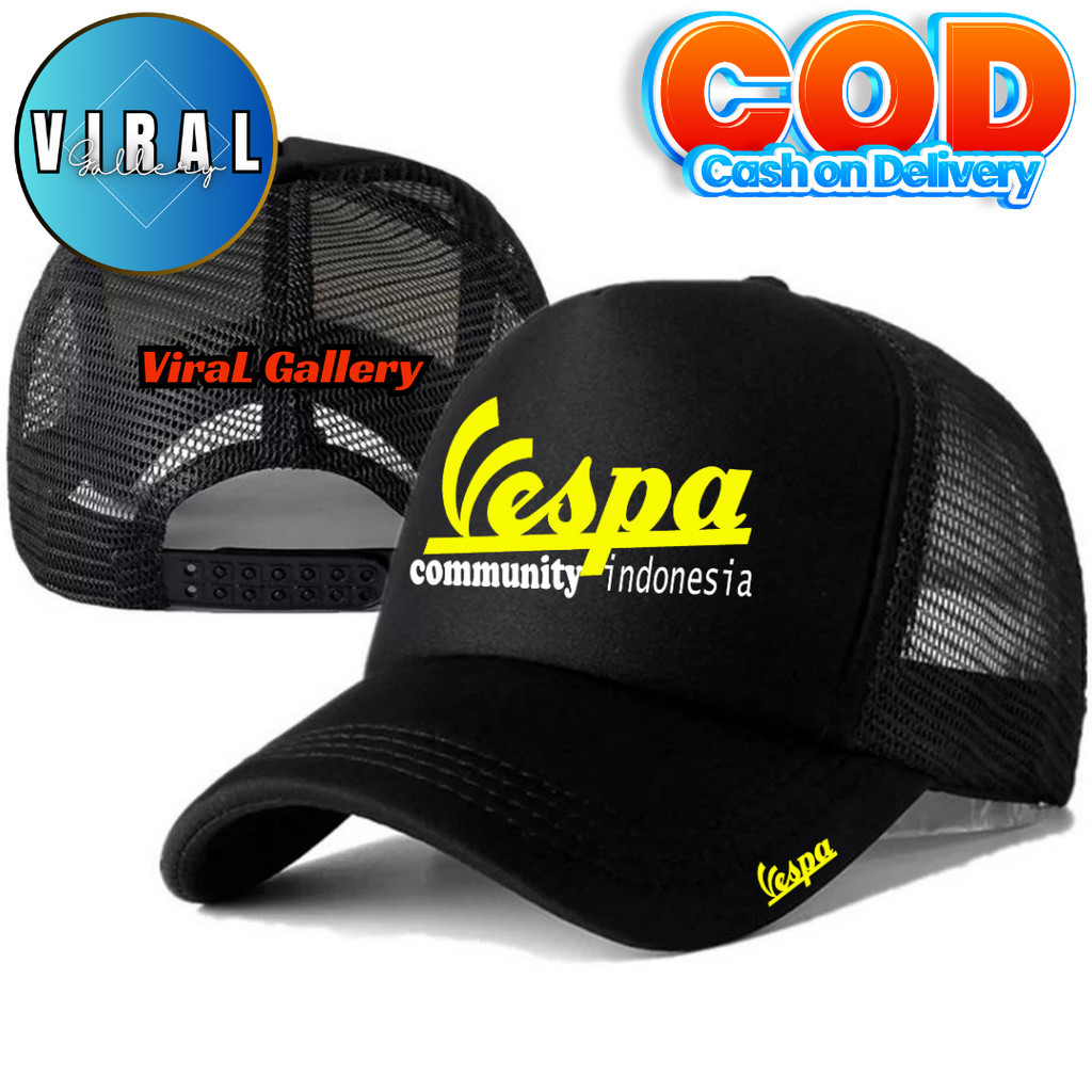 ViraL Gallery Topi Trucker VESPA - Topi Distro VESPA Logo - Topi VESPA Premium - Topi Pria Dewasa - 