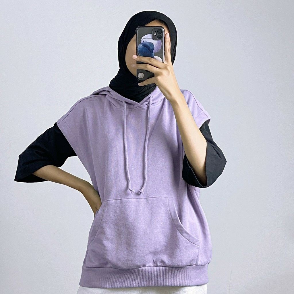 Hoodie Wanita Lengan Pendek Outfit Kekinian Rompi Hodie Murah Premium