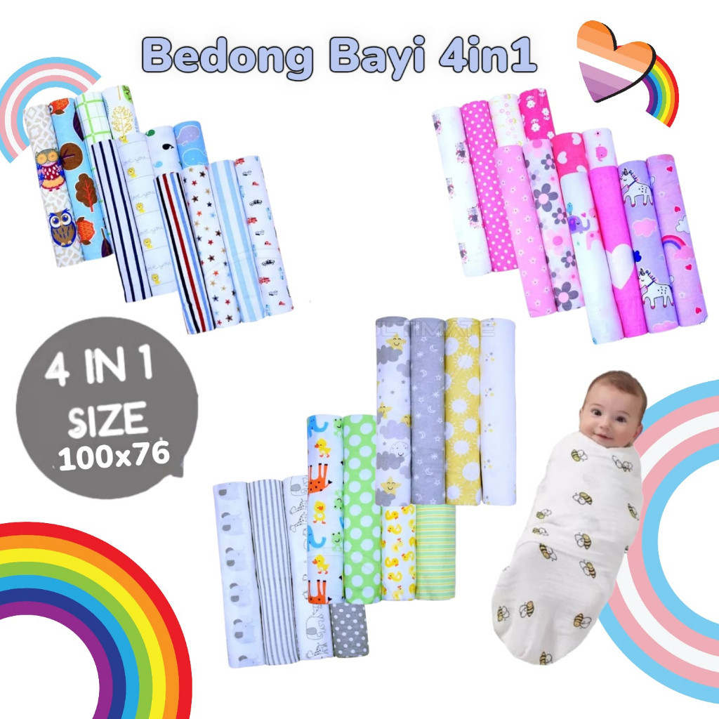 Bedong Bayi 4pcs Jumbo Katun Selimut Bayi Alas Stroller Bayi Swaddle Baby flanel FLOWER CART'S