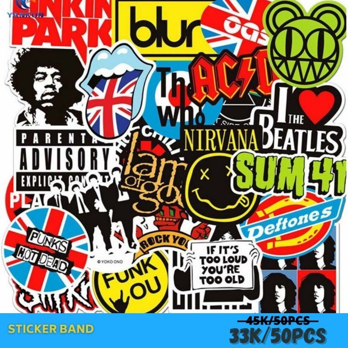 STICKER BAND 50 PCS STIKER TUMBLR STICKER GITAR KOPER HELM LAPTOP HP - ST027