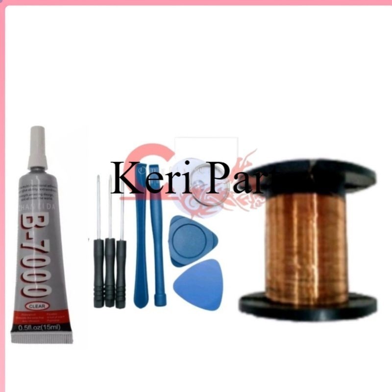 TOOLS SERVIS tols obeng 8in1 lem B7000 15 ml hitam + kawat jumper tembaga pemisah lcd touscren 0,10m