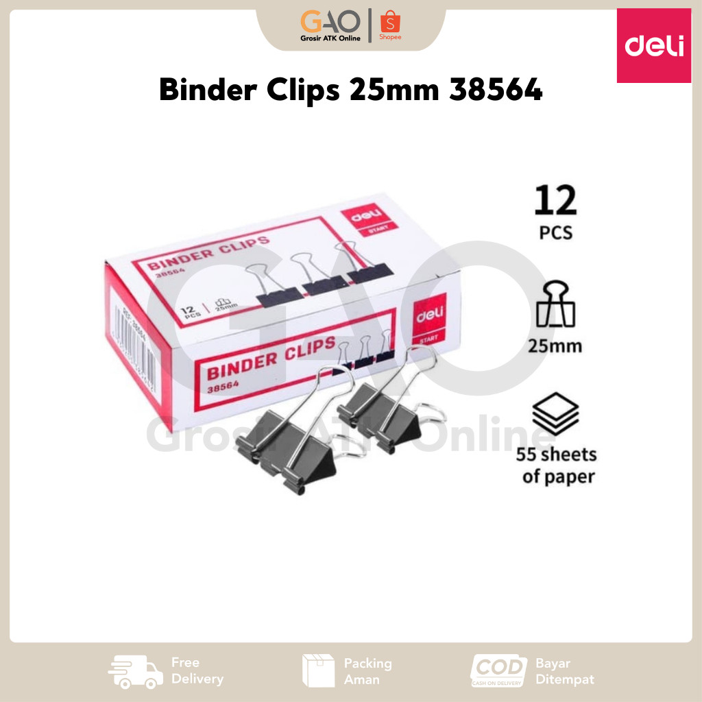 

Binder Clips Deli 25mm 38564 (1 Box Isi 12pcs)