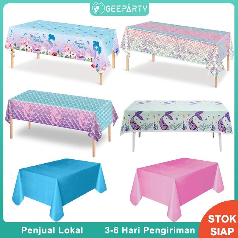 Putri Duyung Ungu Penutup Taplak Meja Plastik Sekali Pakai untuk Dekorasi Pesta Ulang Tahun Anak Per