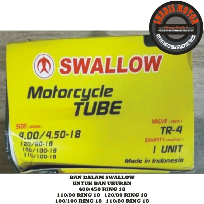 Ban Dalam Motor Merk Swallow Ukuran 400/450 ( 120/80 100/100 110/100 ) Ring 18