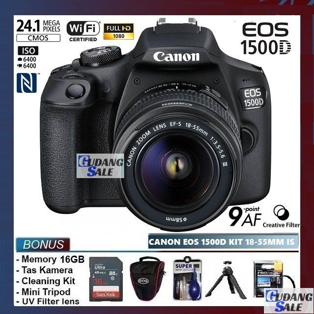 [NEW] KAMERA CANON EOS 1500D + LENSA KIT 18-55MM IS WIFI - GARANSI 1 TAHUN - CAMERA DSLR 1300D 600D