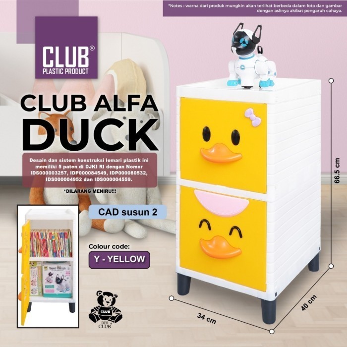Lemari Pakaaian Plastik Karakter Lemari Bebek Club Alfa Duck CAD TCAD - SINGLE 2 KUNING