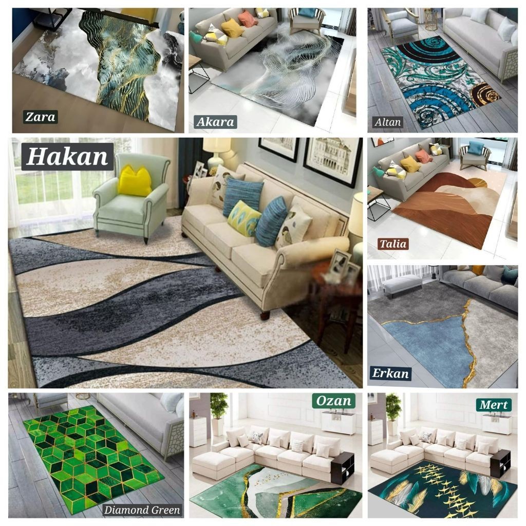 Karpet Lantai Aesthetic Ruang Tamu Size 100x150 dan 130x180 Style Eropa Import Polyester Lembut Teba