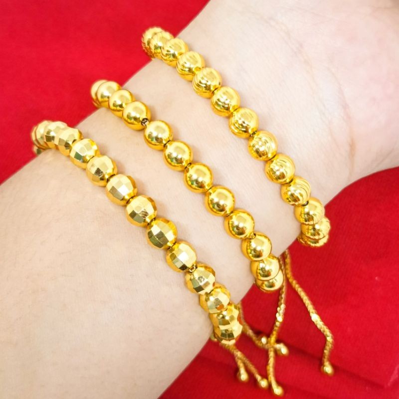 Gelang serut motif boba polos Gold wanita dewasa perhiasan lapis Emas 24k dubai fashion bangle mirip