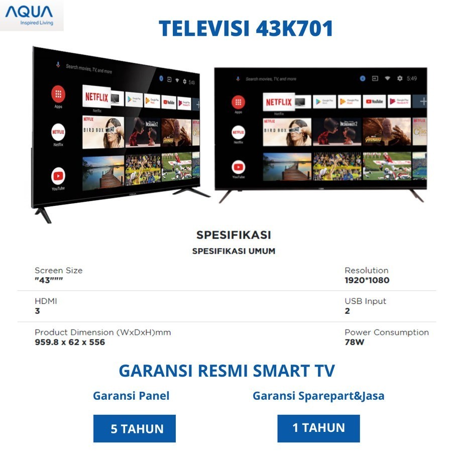 LED TV AQUA 43 Inch LE 43K701 LED TV 43 Smart Android TV DIGITAL BOGOR
