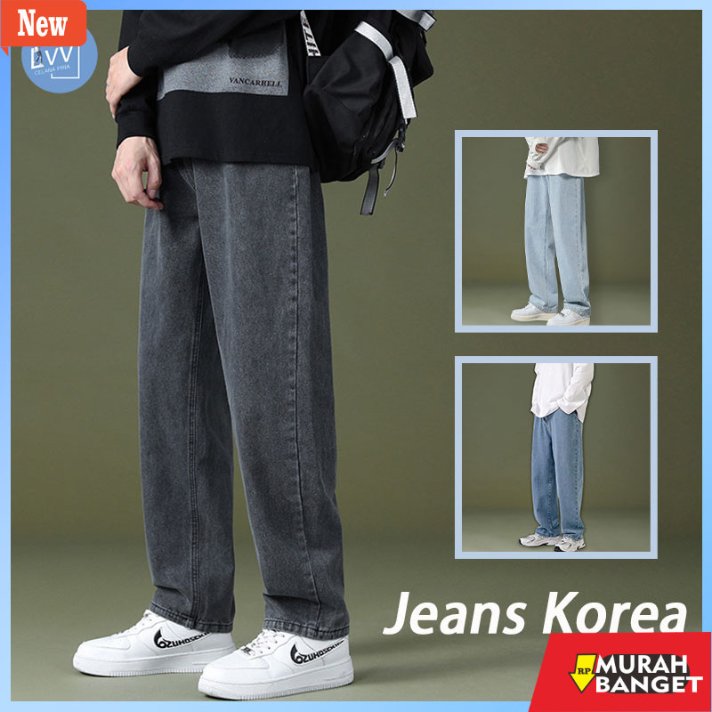 Celana denim pria- Celana Jeans Pria celana gombrong pria kulot pria celana jeans pria panjang Hitam