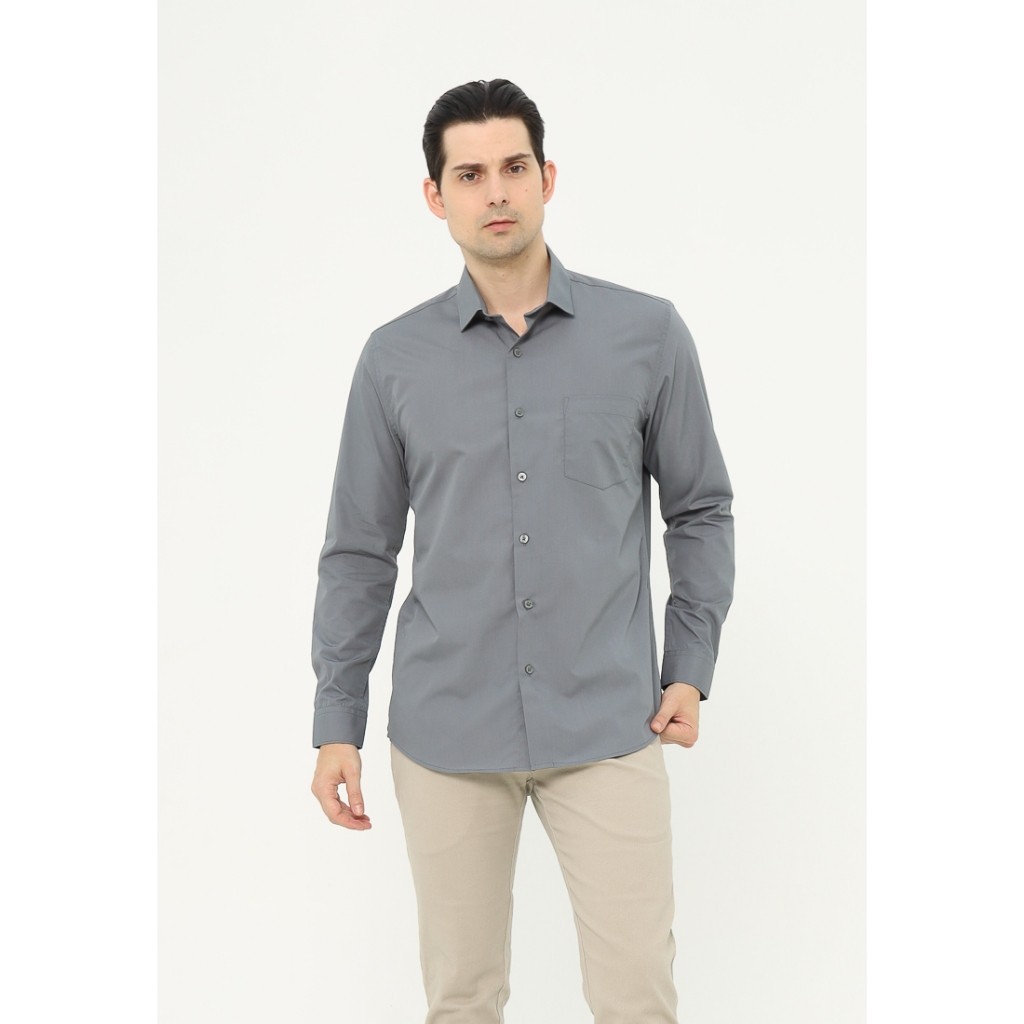 MAGINOT Kemeja Pria Basic Polos Panjang DUSTY BLUE