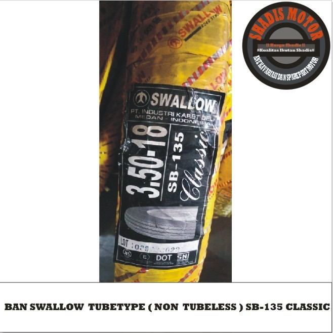 Ban Motor Merk Swallow Biasa Tipe SB-135 Classic Ukuran 350 Ring 18 Ban Motor Tubetype