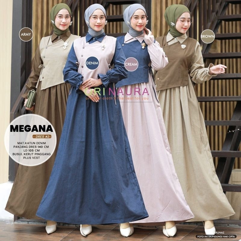 UV23EW Gamis 2in1 Inner Dress dan Cardi/Vest || Megana #2 Dres || Megana Dres || Amilia  Plus Cardi 