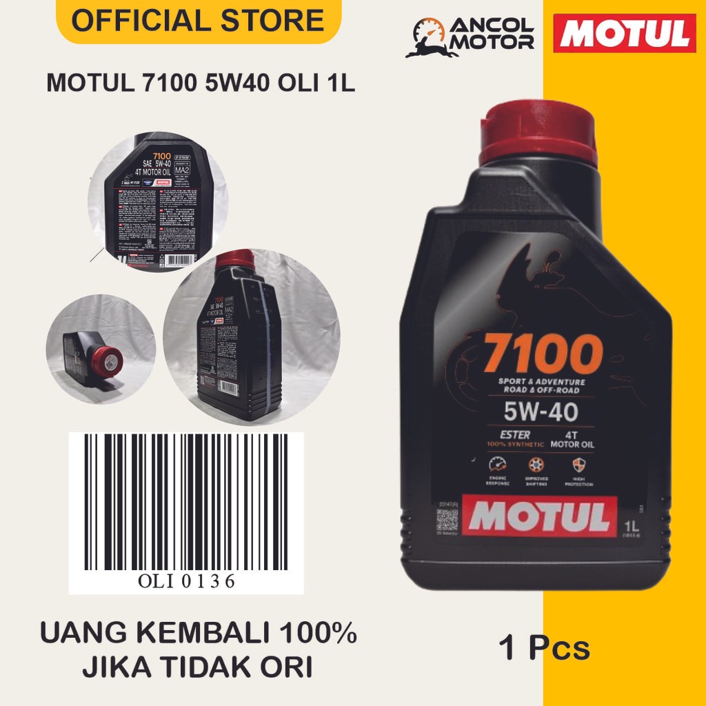 Motul 7100 Synthetic Ester Oli Motor 1 Liter SAE 5W40, Performa Maksimal & Proteksi Mesin - Untuk Mo