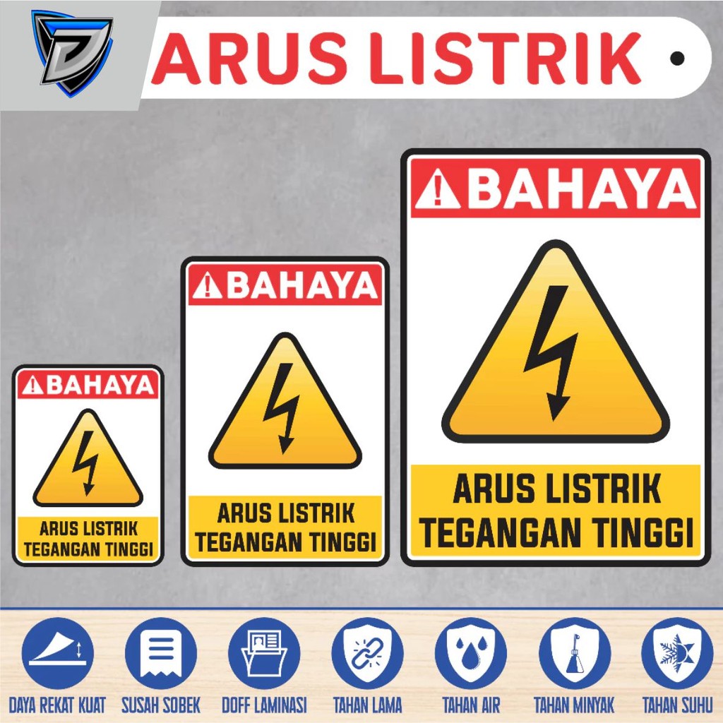 

stiker vinyl anti air/ waterproof BAHAYA ARUS LISTRIK TEGANGAN TINGGI laminasi glossy