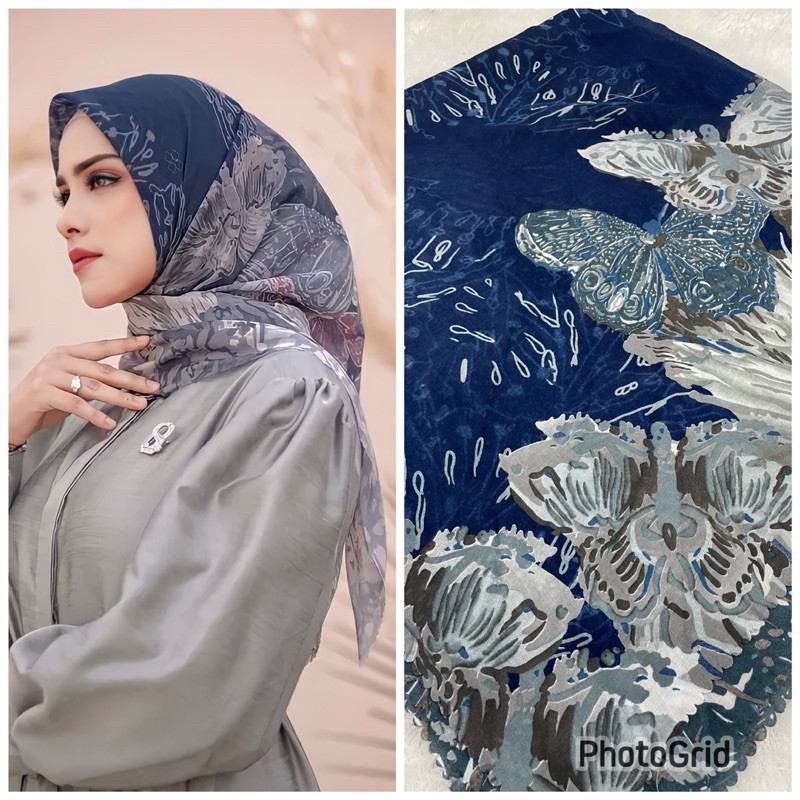 hijab motif BUTTERFLY/hijab segi empat voal motif terbaru / hijab lasercut printing premium 110x110c