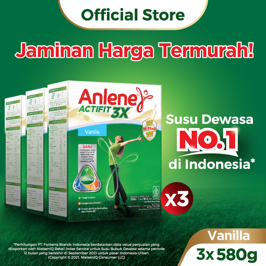 

Anlene Actifit 3X Susu Bubuk Dewasa Vanila 3 x 580g - Nutrisi Tinggi Kalsium Untuk Tulang, Sendi, dan Otot