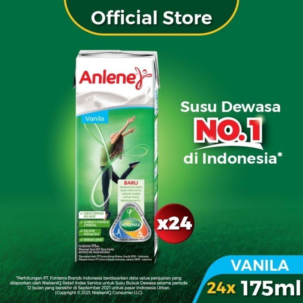 

Anlene Susu Dewasa UHT Vanila 24 x 175ml - Nutrisi Tinggi Kalsium Untuk Tulang, Sendi, dan Otot