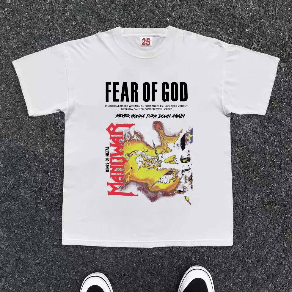 YSMYID American retro Style T-shirt Oversize Original Trend Fear of god Print top| Kaos Wanita Putih