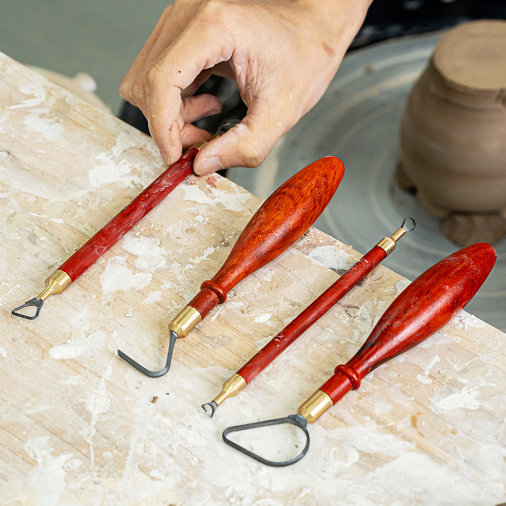 

pottery Tools Tungsten Steel Cutter Head Clay Scraper Trimming Tools Texture Ring Knife Mahogany high quality engraving tool