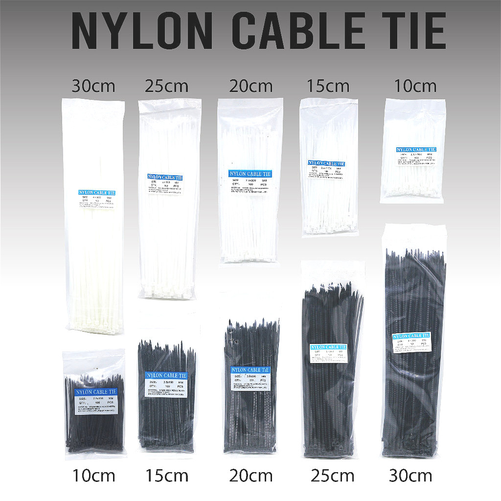 

Kabel Ties Tis Nylon Cable Tie 10cm 15cm 20cm 25cm 30cm Kabel Ties Tis 10 15 20 25 30 cm Hitam Putih Kabel Serut Tali Ties Pengikat Plastik Cable Ties