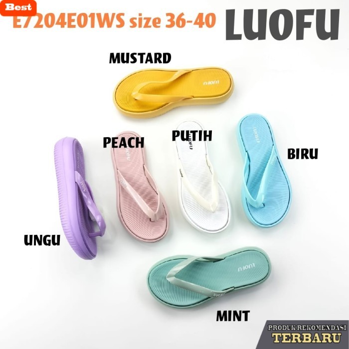 sandal wanita trend sekarang E7204E01WS LUOFU ORIGINAL jelly sandal karet cewek jepit wanita import
