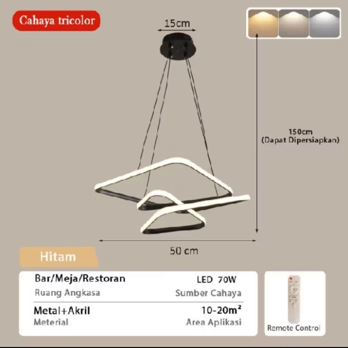 Lampu gantung hias modern minimalis Dekorasi ruang makan, cafe 3 warna - BLACK