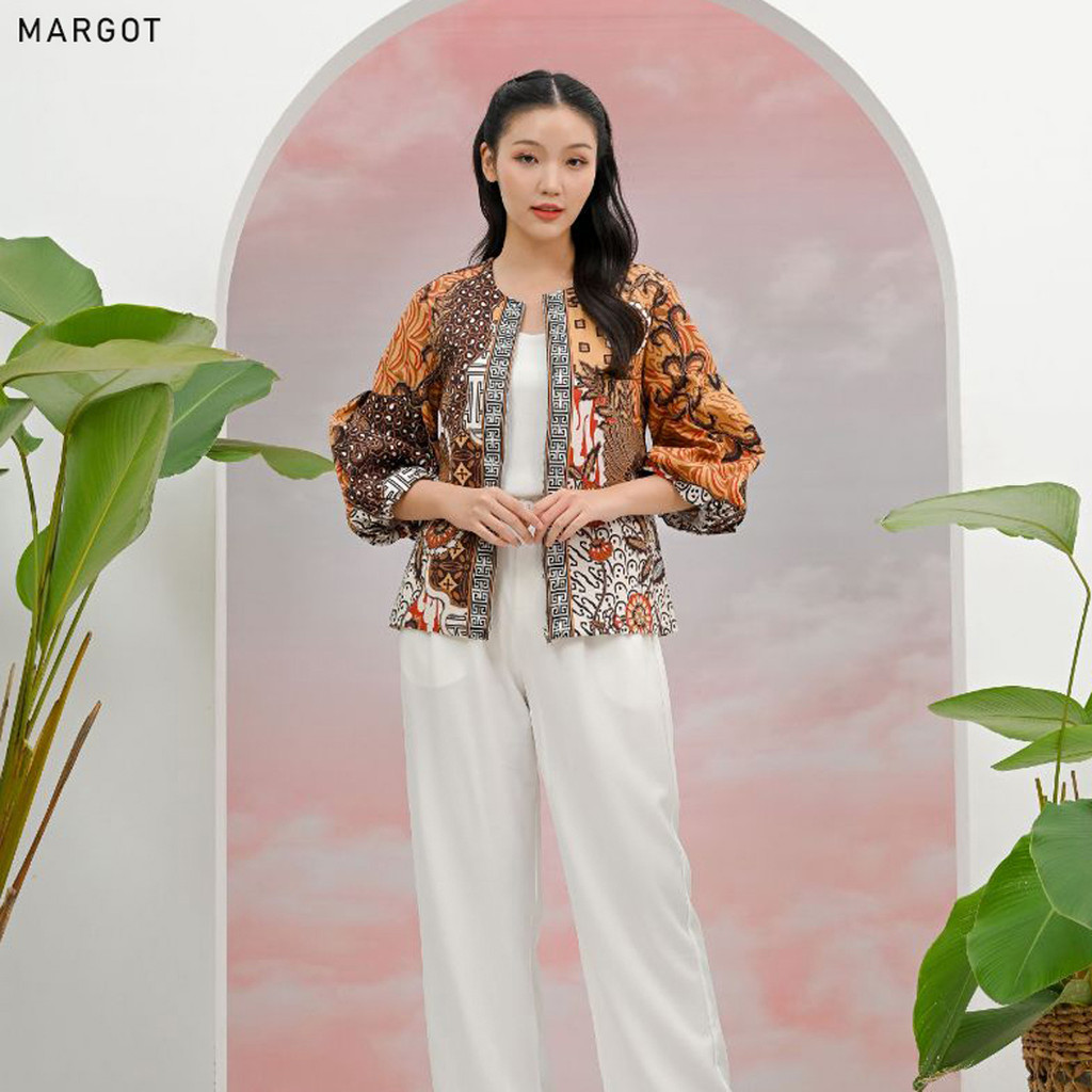 GIRLY Margot Jaket Bomber Batik Wanita Tangan Balon Outer Blazer Batik Resleting Puff Luaran Vest Ye