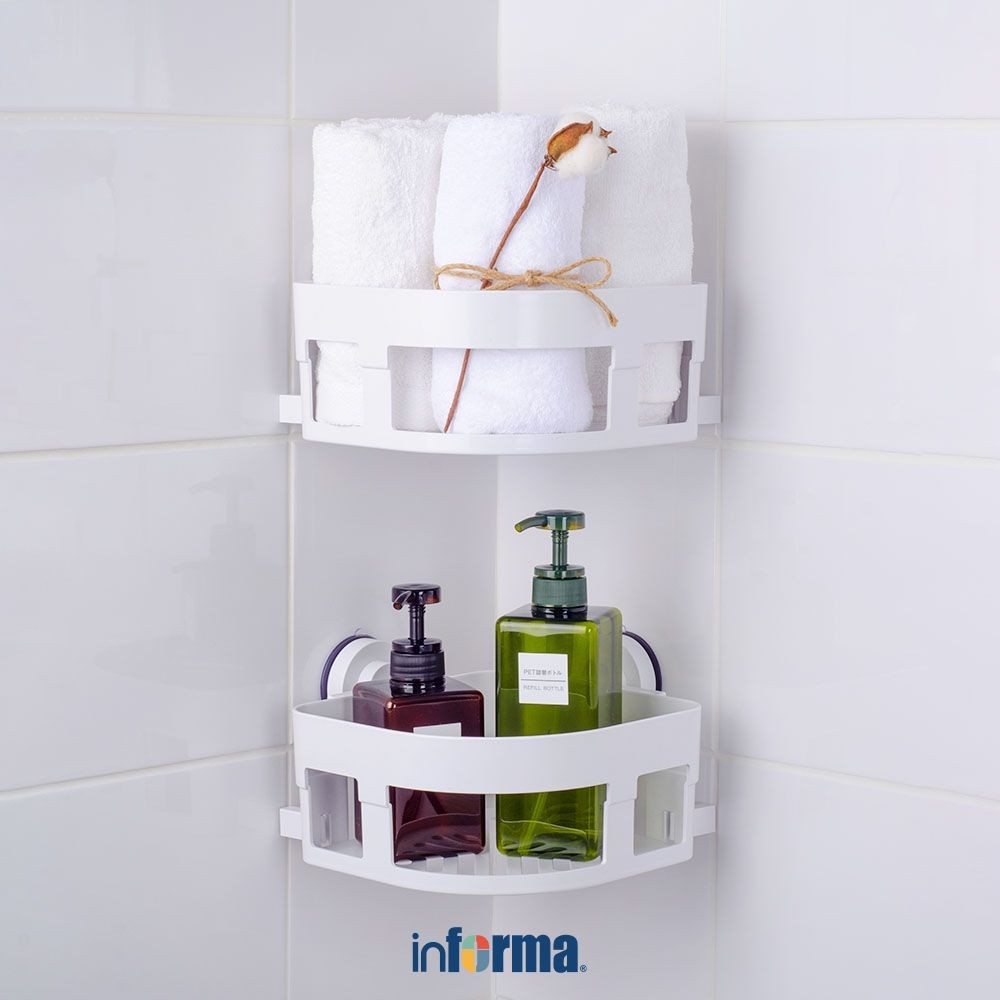 Informa Keranjang Rak Sudut Kamar Mandi 23x23x13 cm - Putih Shower Wall Shelf Organizer Sabun Rak Te