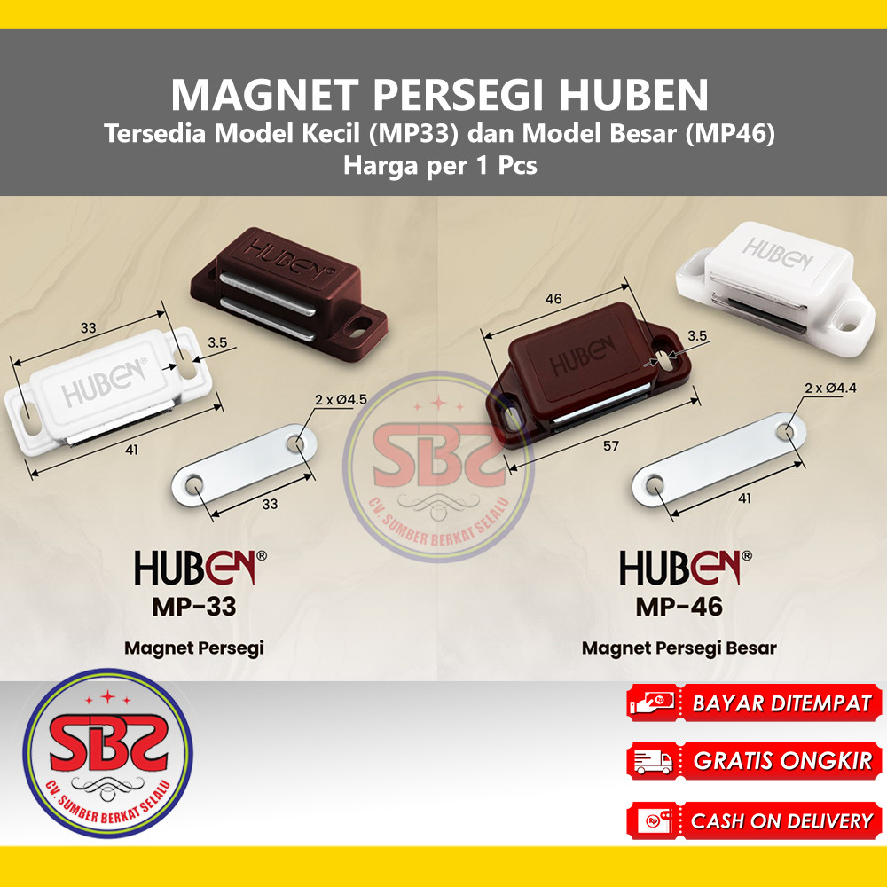 HUBEN Magnet Magnit Persegi Kecil Besar (Small and Large) MP33 dan MP46 Huben Magnet Lemari Pintu